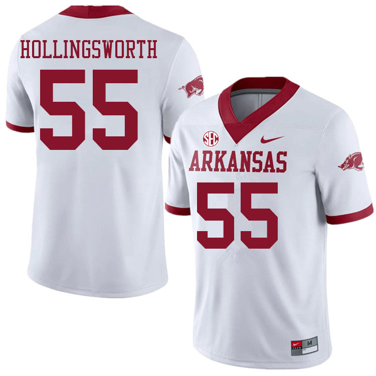 Men #55 JJ Hollingsworth Arkansas Razorbacks College Football Jerseys Sale-Alternate White